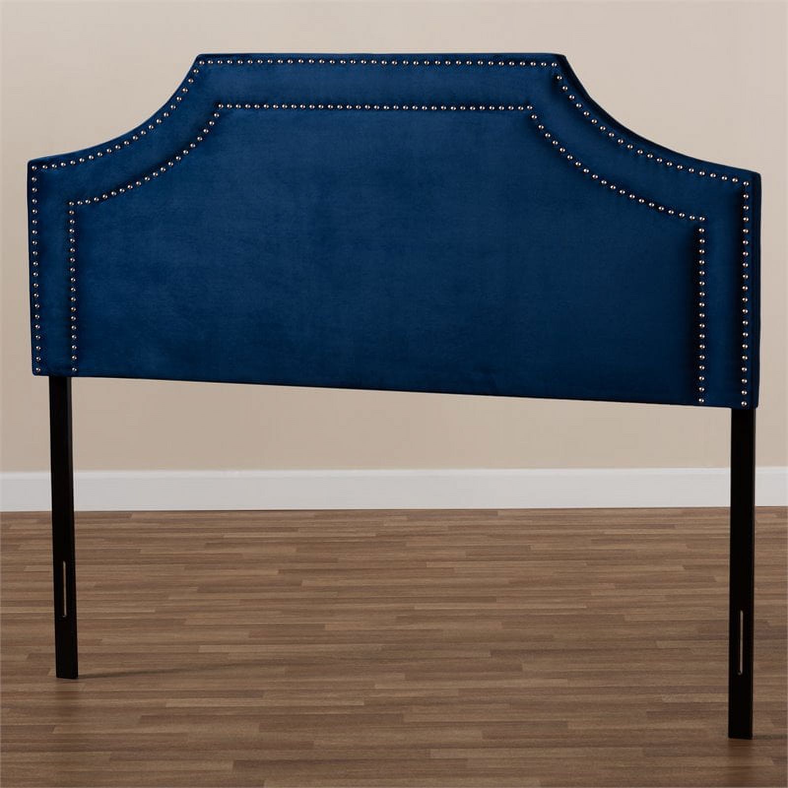 Bowery Hill Modern Velvet and Wood Queen Headboard in Navy Blue