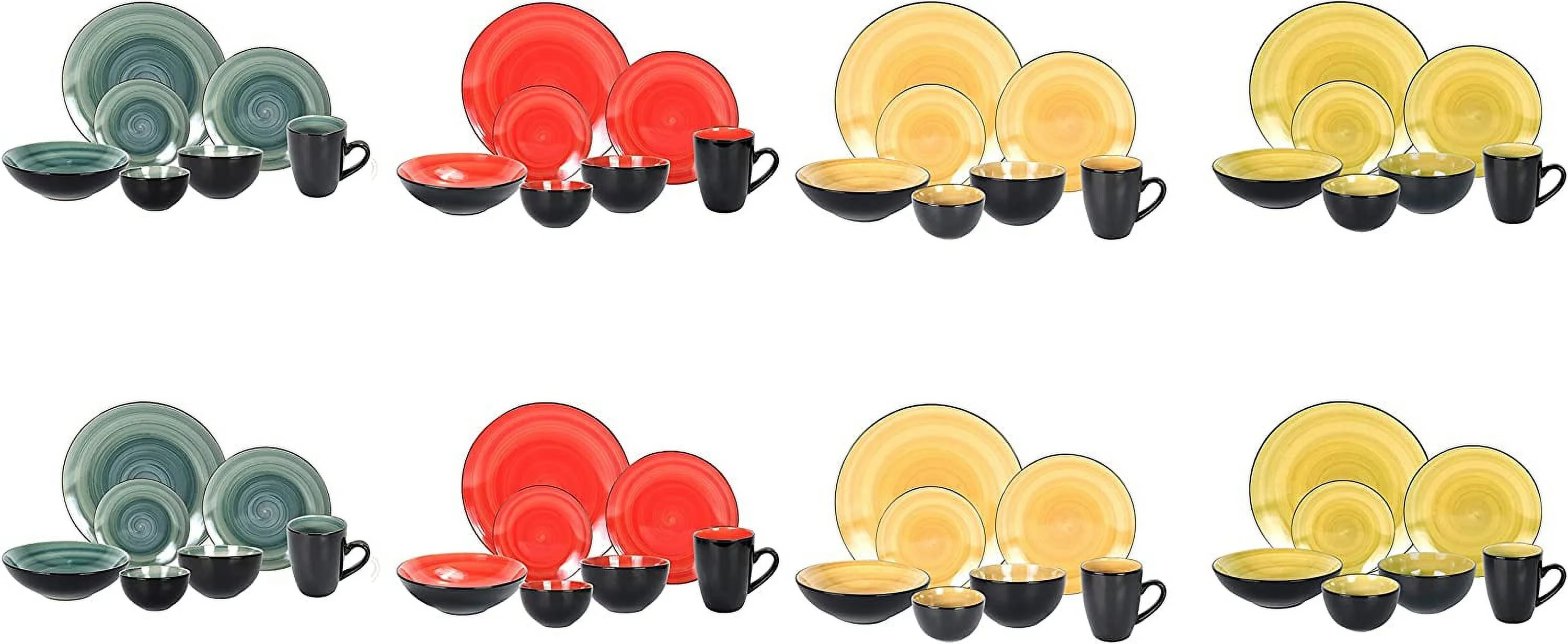 Stoneware Sonoma Dinnerware Set, Black + Speckled Spin Wash (56Pc Set, Mix Blue, Green, Red, Yellow)