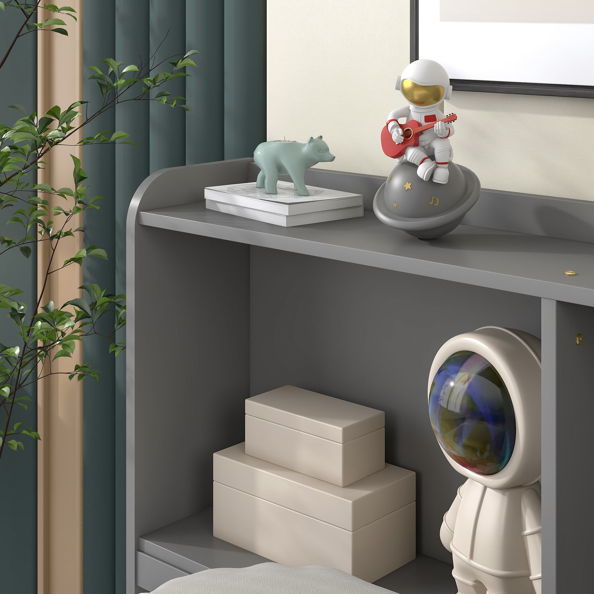 Docooler Twin Bed with Twin Trundle,Drawers,Grey