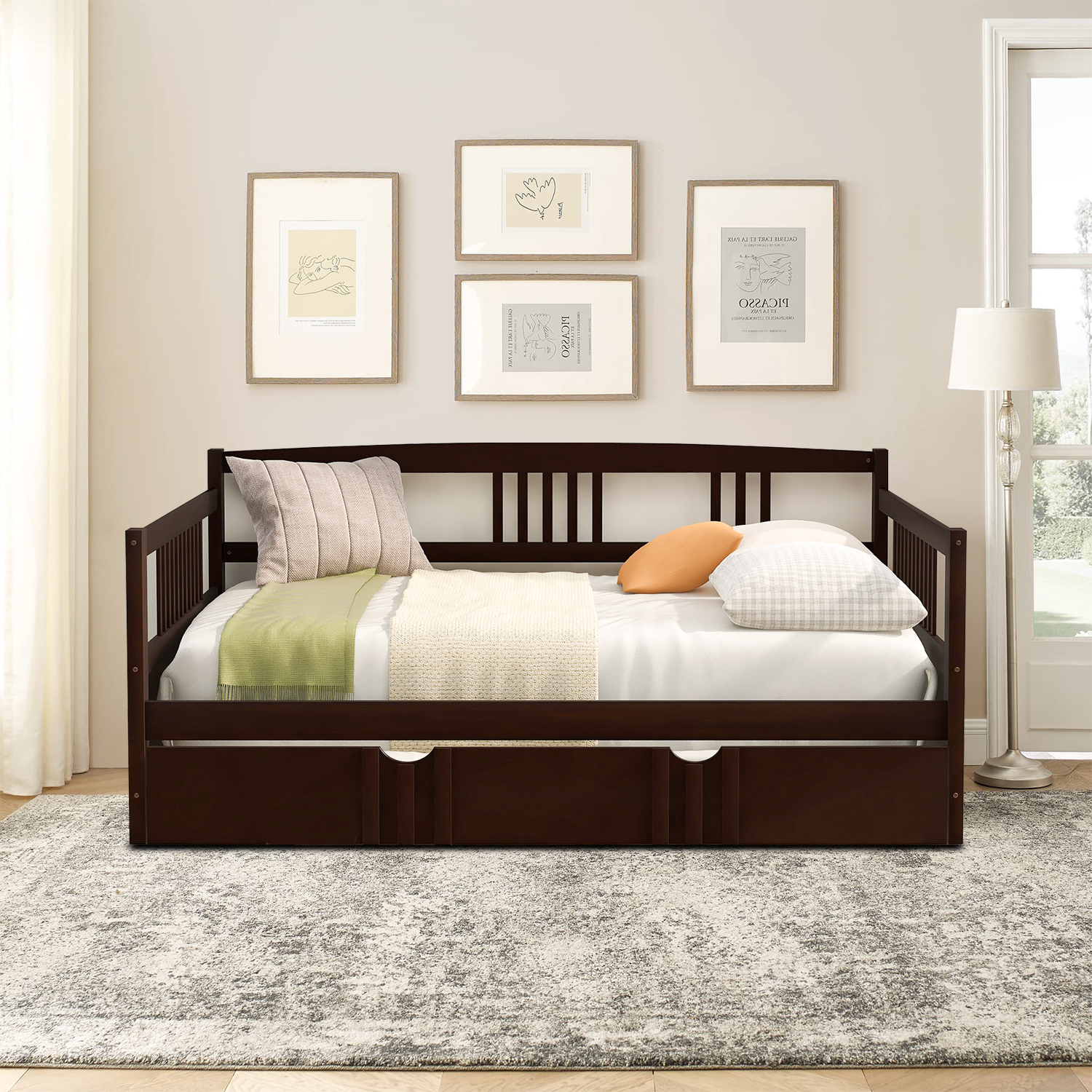 Minimalist and Classic Full Size Daybed with A Twin-sized Trundle, Espresso