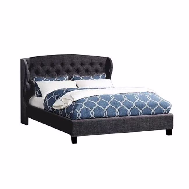 Jimi Bed with Button Tufted Headboard & Polyester Upholstery, Charcoal Gray & Black - Full Size
