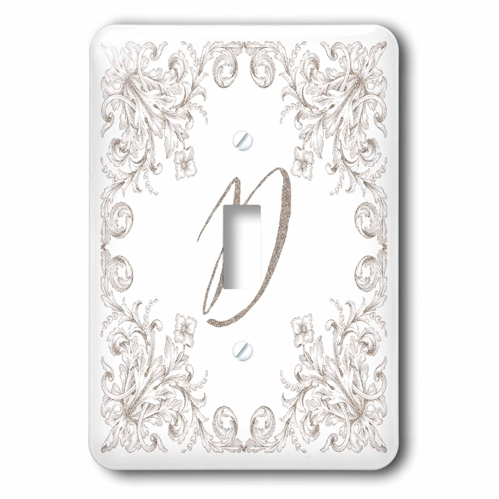3dRose Letter D Personal Luxury Vintage Glitter Monogram-Personalized Initial - Single Toggle Switch (lsp_275303_1)