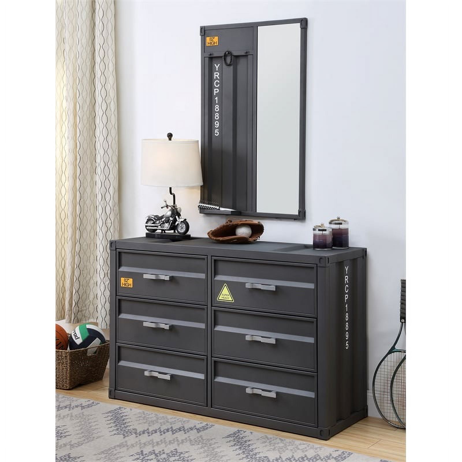 Bowery Hill Cargo Container Style Rectangular 6-Drawer Dresser in Gunmetal Metal