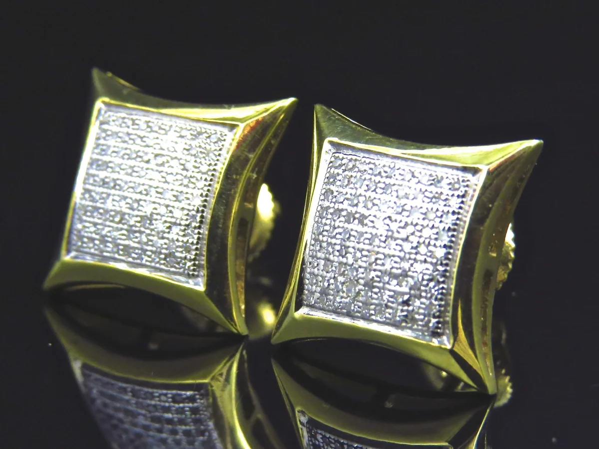 Puffed Pillow Kite Diamond Stud Earrings Plated In Yellow Gold (13MM .33ct)