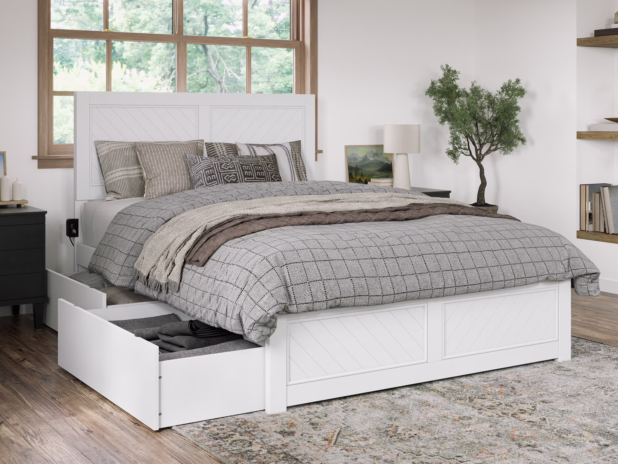 AFI Canyon White Solid Wood Platform Bed with Matching Footboard & Storage Drawers, Queen