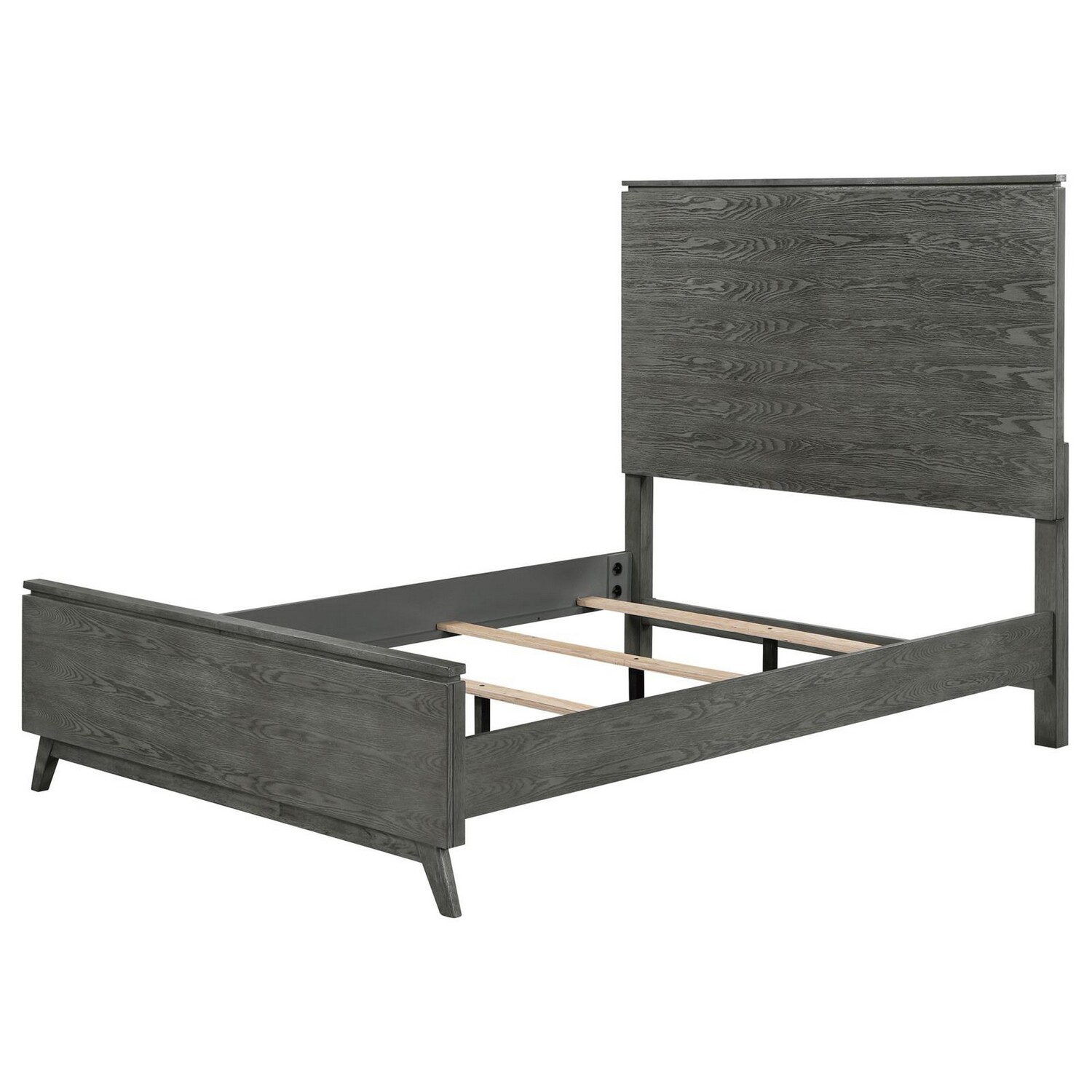 Benjara BM306673 90.25 in. Nath High Panel Headboard Dark Gray Oak Hardwood California King Size Bed