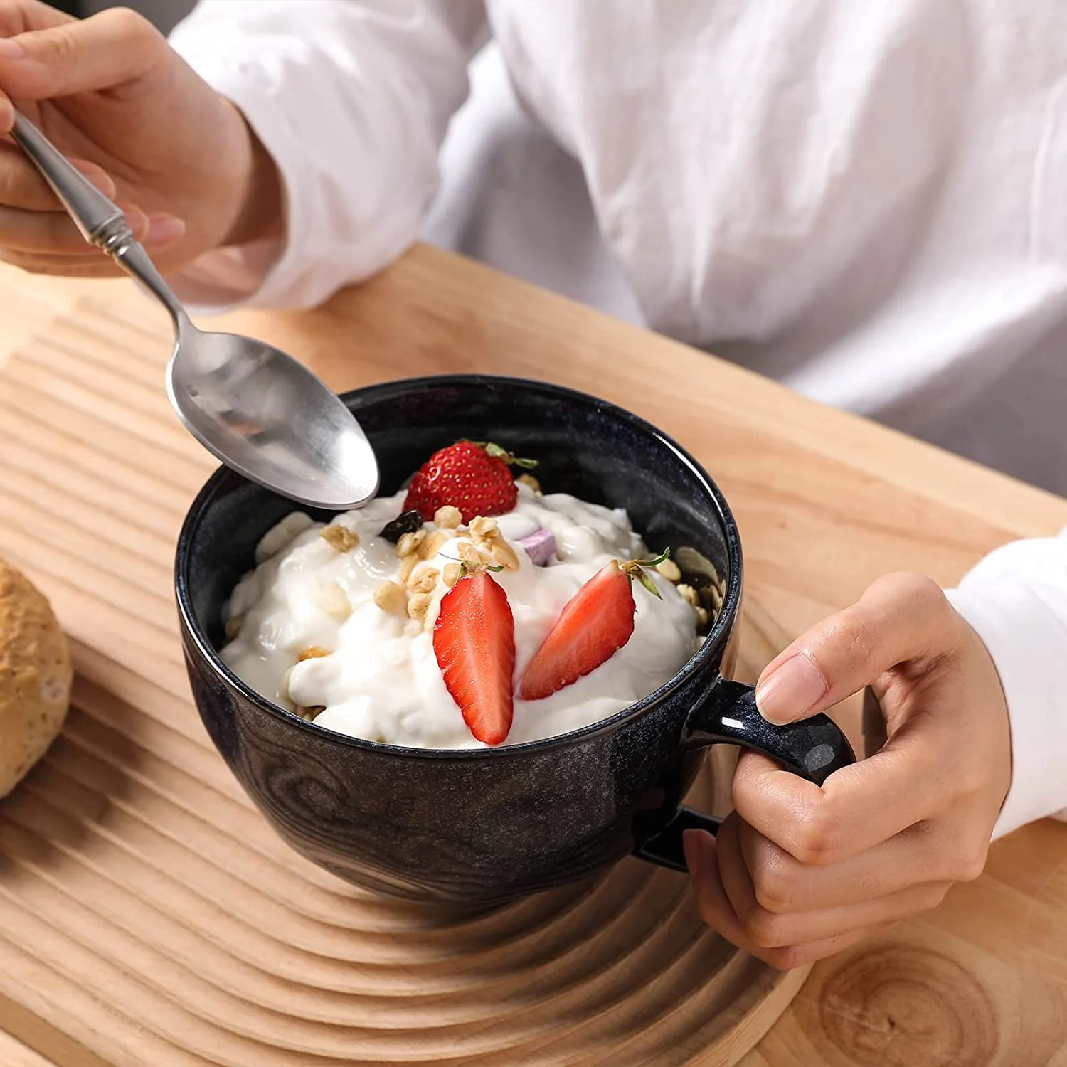 8-Piece Kitchen Dinnerware Set - 24 Oz Ceramic Soup Bowls Bundle with 27 Oz Jumbo Soup Mug - Microwave, Oven, and Dishwasher Safe, Scratch Resistant