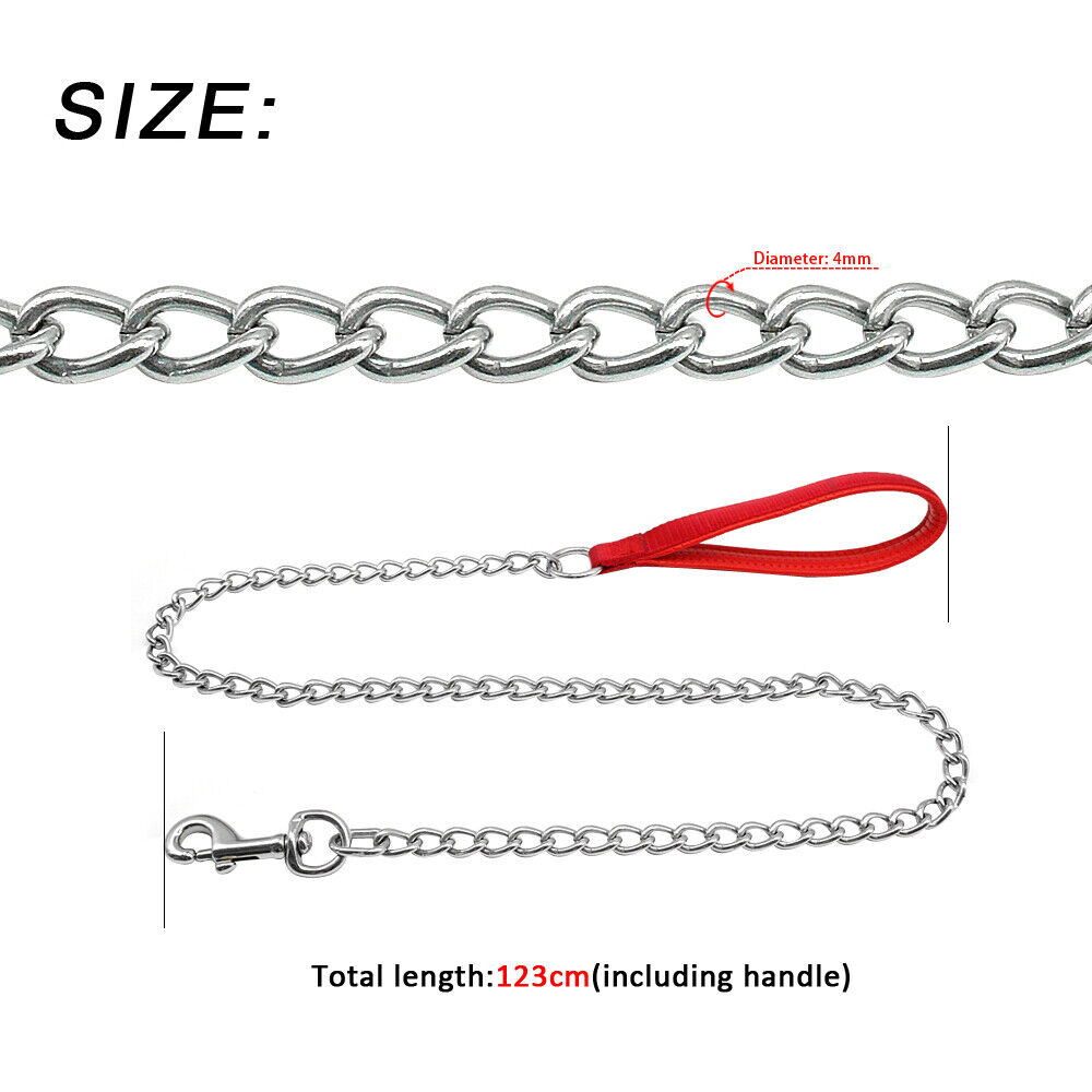 4ft Dog Chain Leash Heavy Duty Metal Walking Lead with Nylon Padded Handle Large