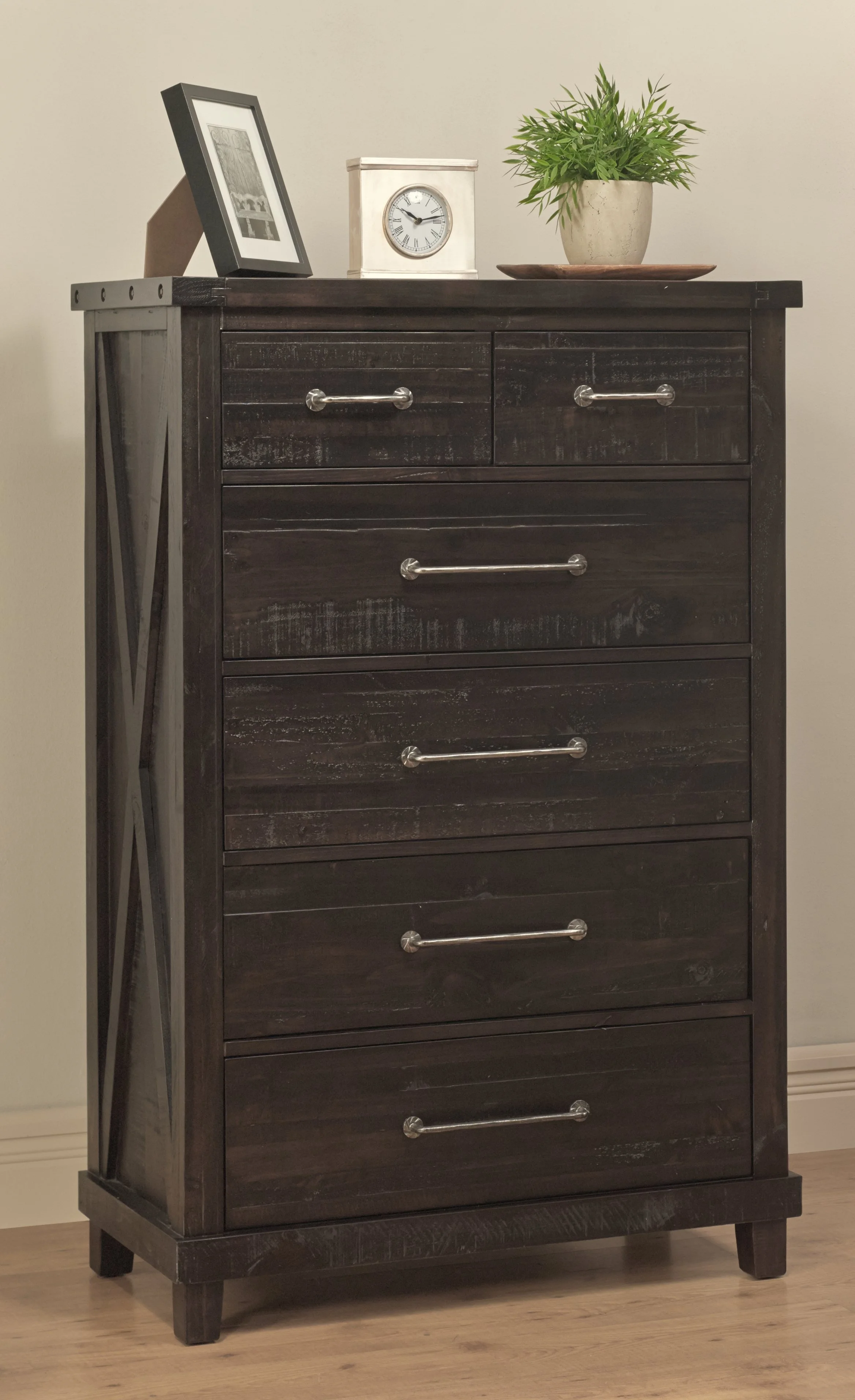 Yanez Industrial Chest in Charcoal - Solid Wood