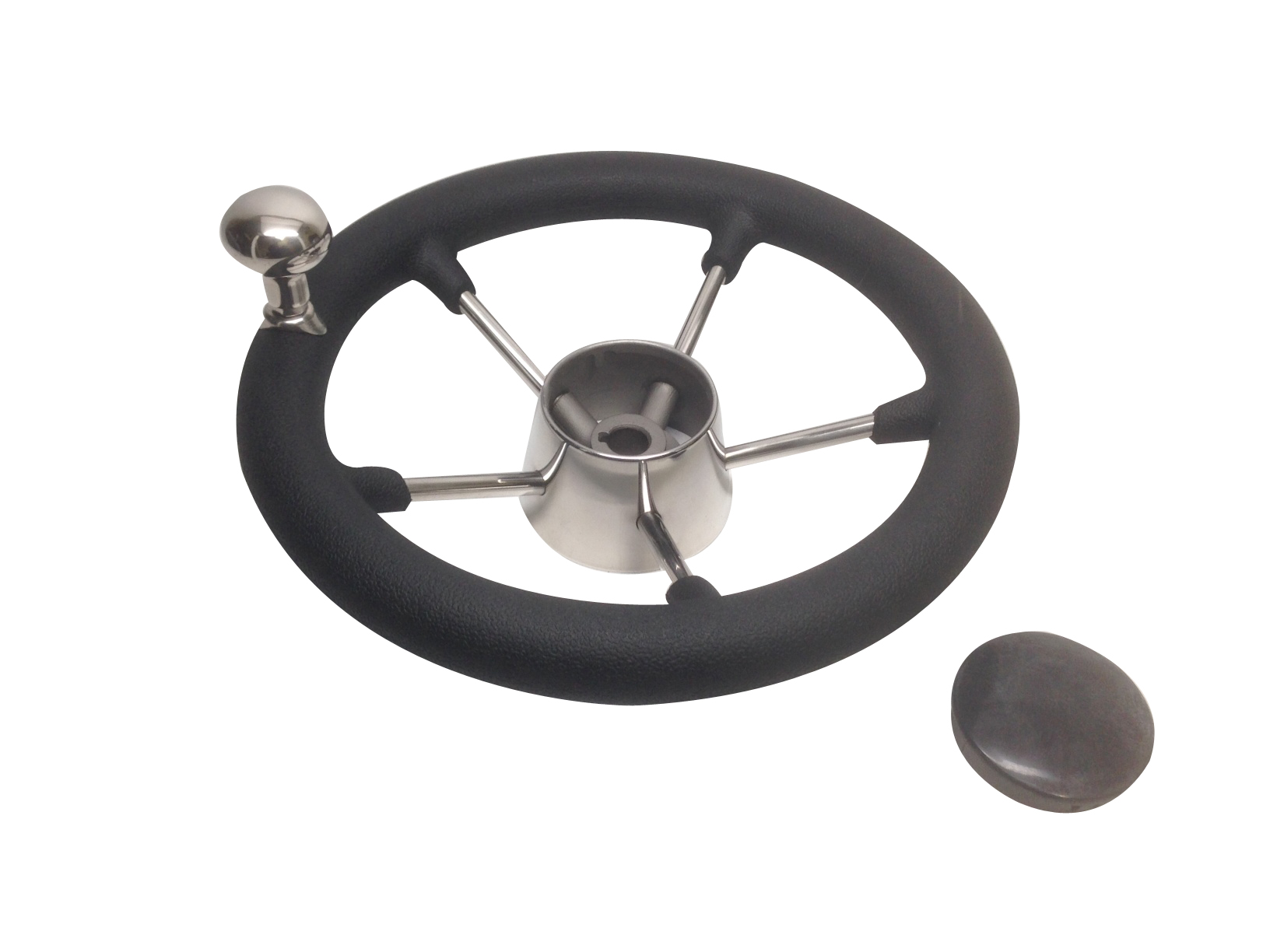 Pactrade Marine 11” Destroyer SS Steering Wheel 5 Spoke Foam Grip Control Knob