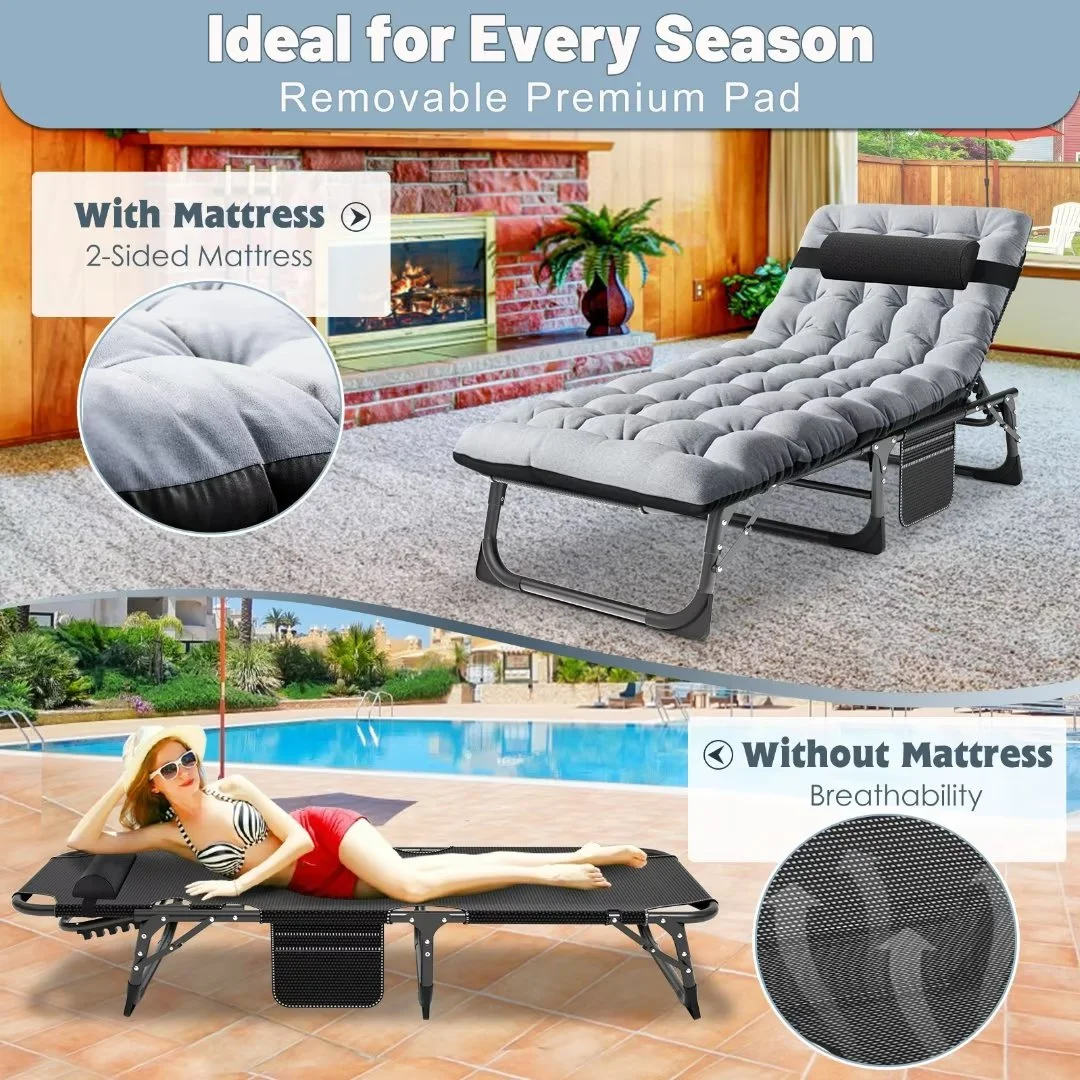 Docred 4-Fold Sleeping Cots , Adjustable 4-Position Folding Bed with 2-Sided Mattress & Pillow, Rollaway Guest Bed