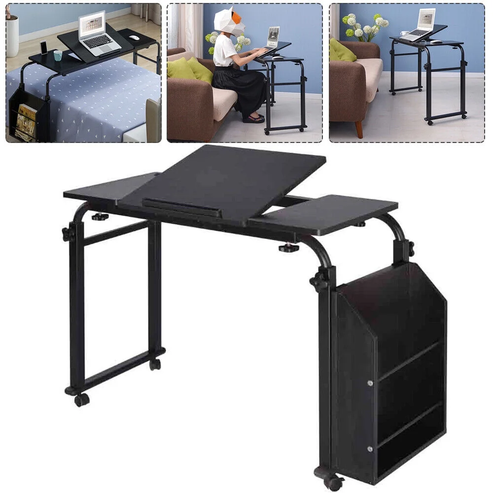 Mobile Laptop Rolling Laptop Computer Desk over Bed Table Stand Cart Adjustable Height Black