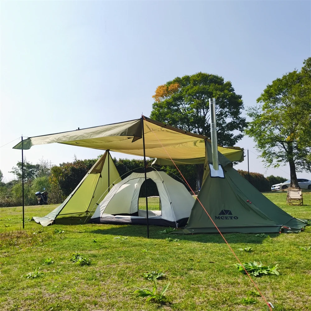 OWSOO Windproof Tent for Camping with Stove Jack and Sun Shelter, Ideal for Fishing