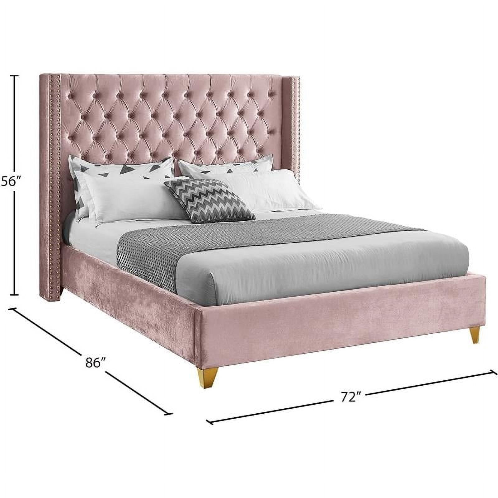 Maklaine Modern Velvet Fabric Upholstered Deep Tufted Queen Bed in Pink
