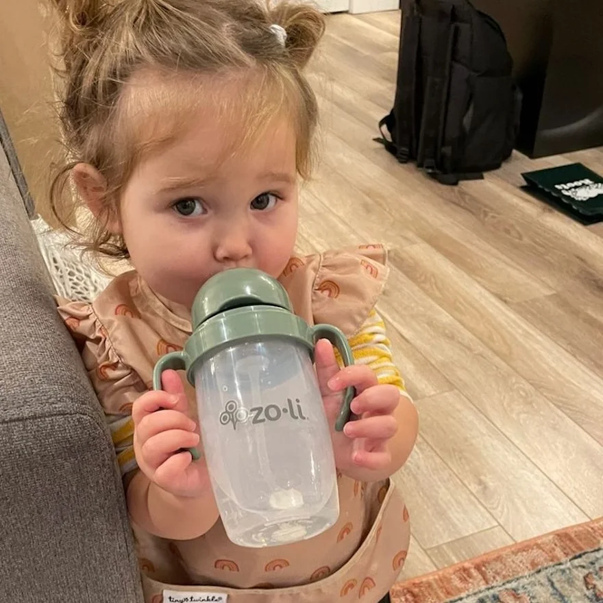 Any angle straw sippy cup | ZoLi BOT 2.0 weighted straw sippy spruce green, most loved training sippy cup, toddler transition straw cup, sippy cup with handles, baby shower gift