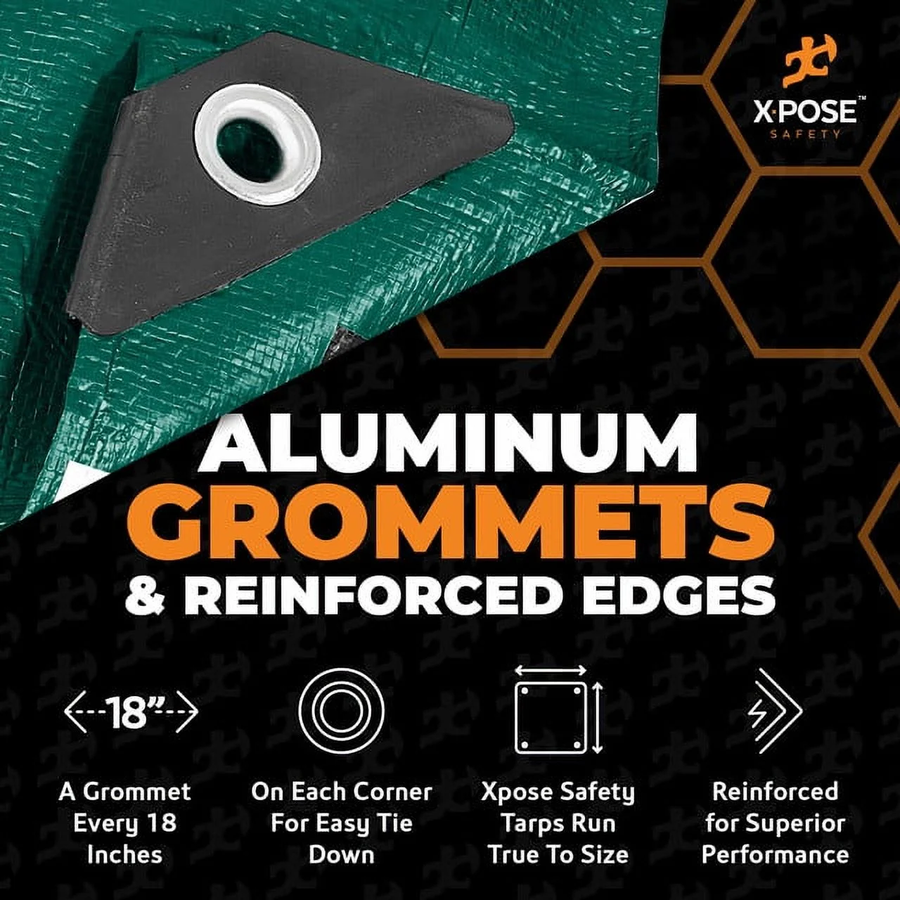Heavy Duty Poly Tarp 20 Feet x 25 Feet 10 Mil Thick Waterproof, UV Blocking Protective Cover - Reversible Green and Black - Laminated Coating - Rustproof Grommets - by Xpose Safety