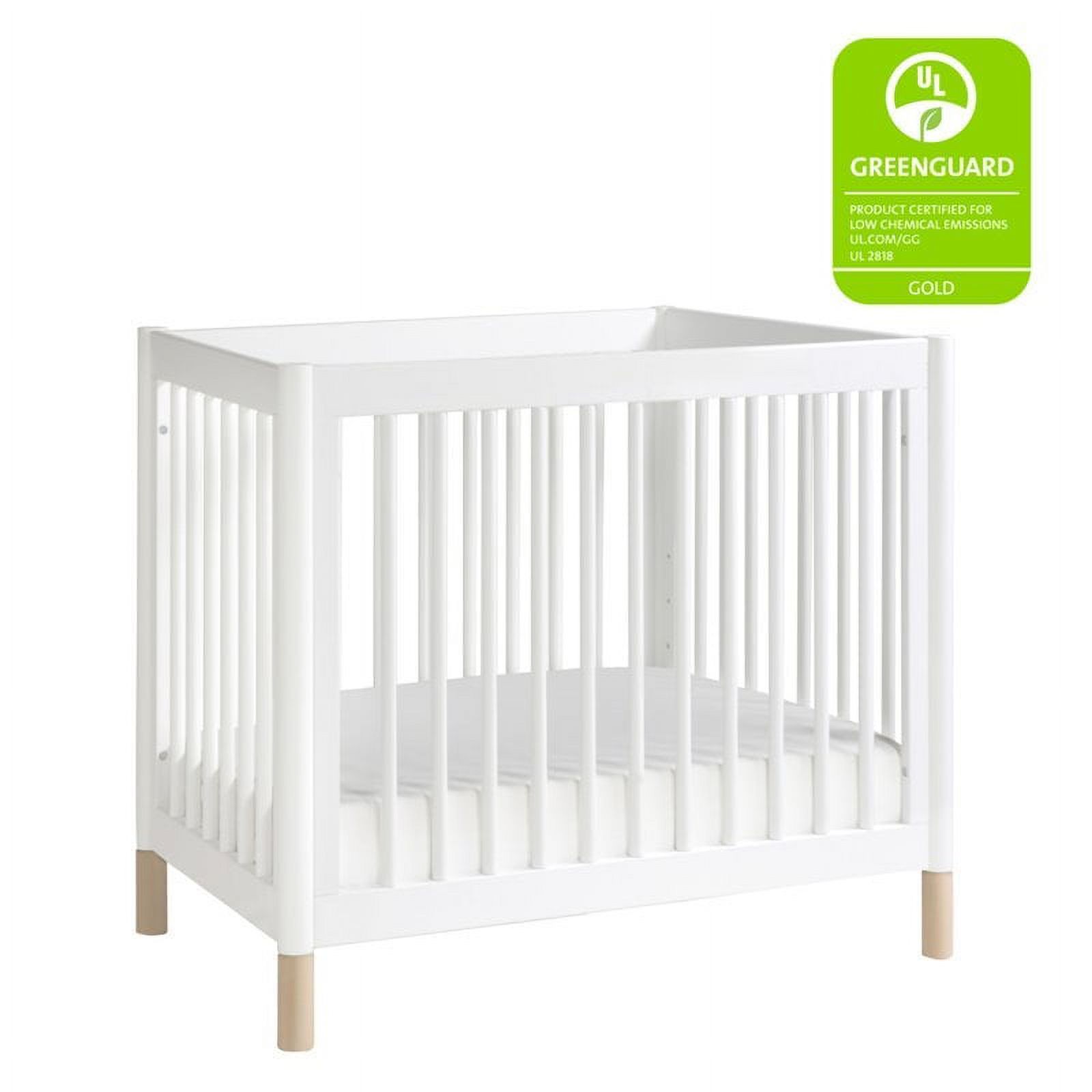 Babyletto Gelato 4 in 1 Convertible Mini Crib in White with Washed Natural Feet