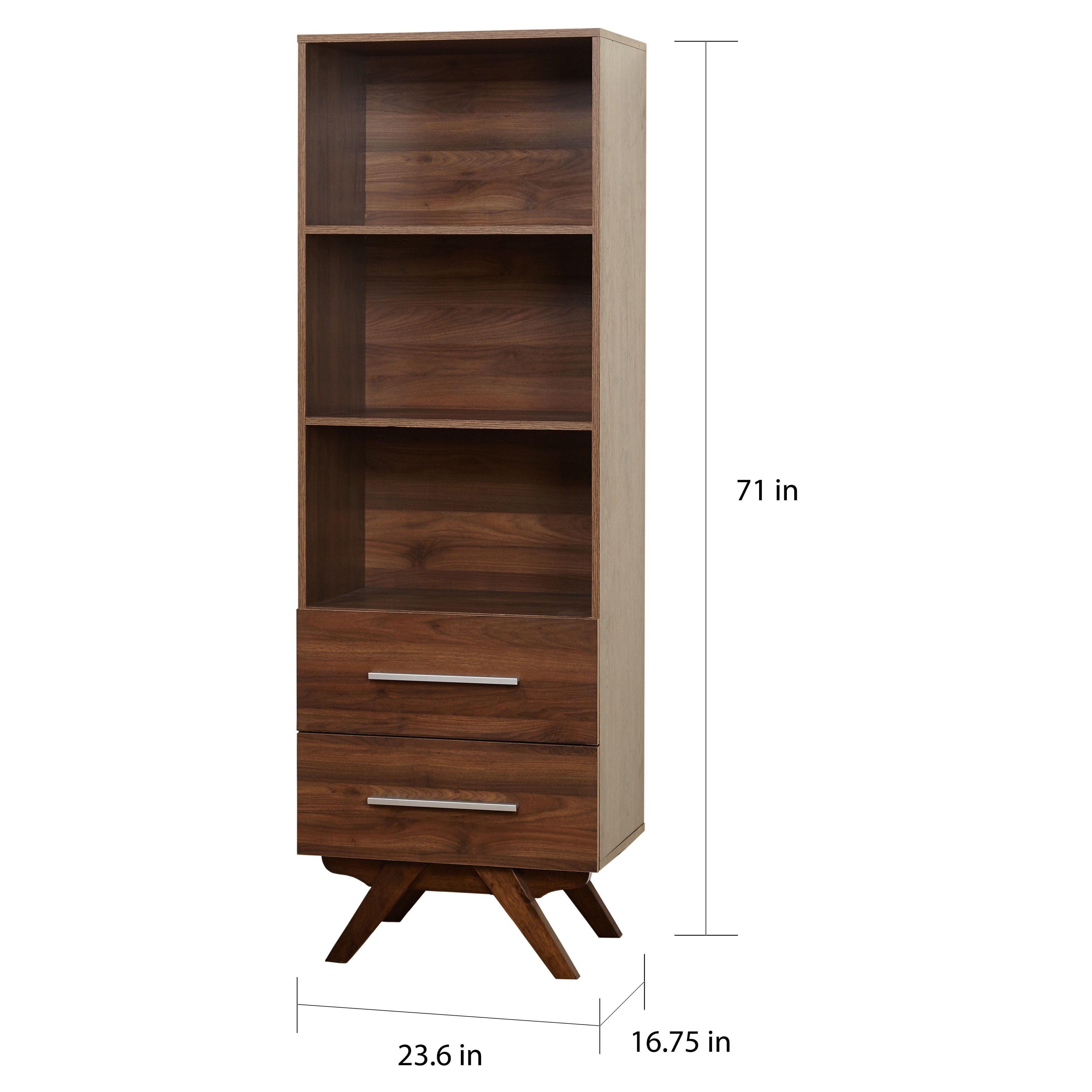 Simple Living  Ashfield Mid Century Walnut finish Bookshelf Tower with Two (2) drawers
