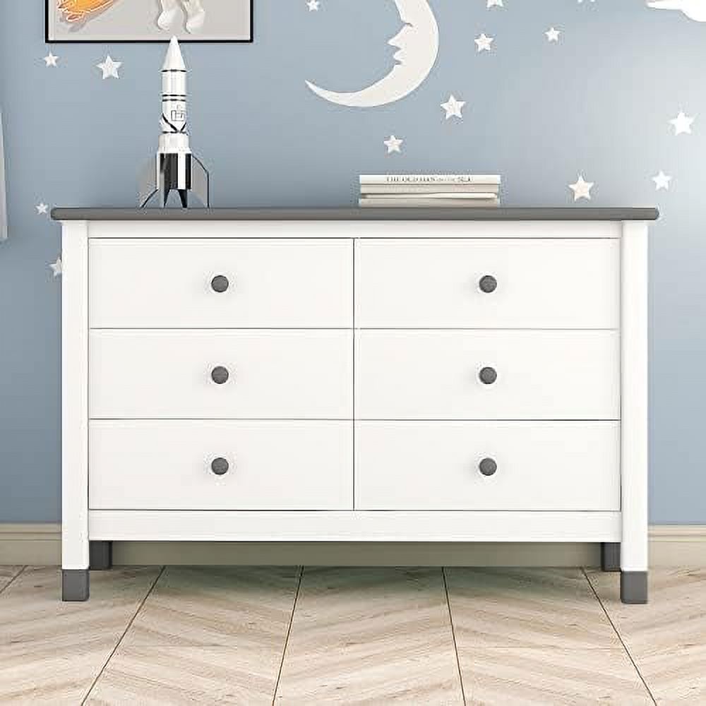 NLIBOOMLife Harper & Bright Designs Wooden 6 Drawers Dresser  Modern  Cabinet with 6 Drawers  Cute Chest of Drawers with Round Handles for Girls Boys ' Room Bedroom Hallway  Entry