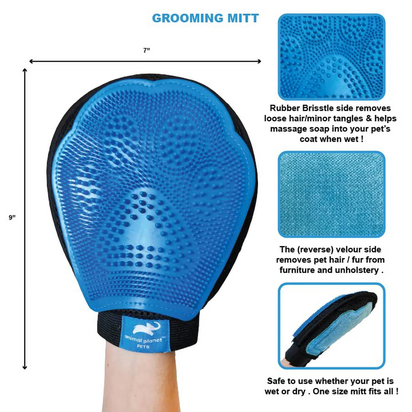 AnimalPlanet 3 Pack Grooming Kit- Double Sided Comb/ Grooming Mitt/ Combo Brush