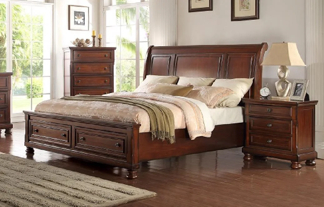 McFerran B608-EK Cherry Wood Finish Eastern King Platform Bedroom Set 4Pcs
