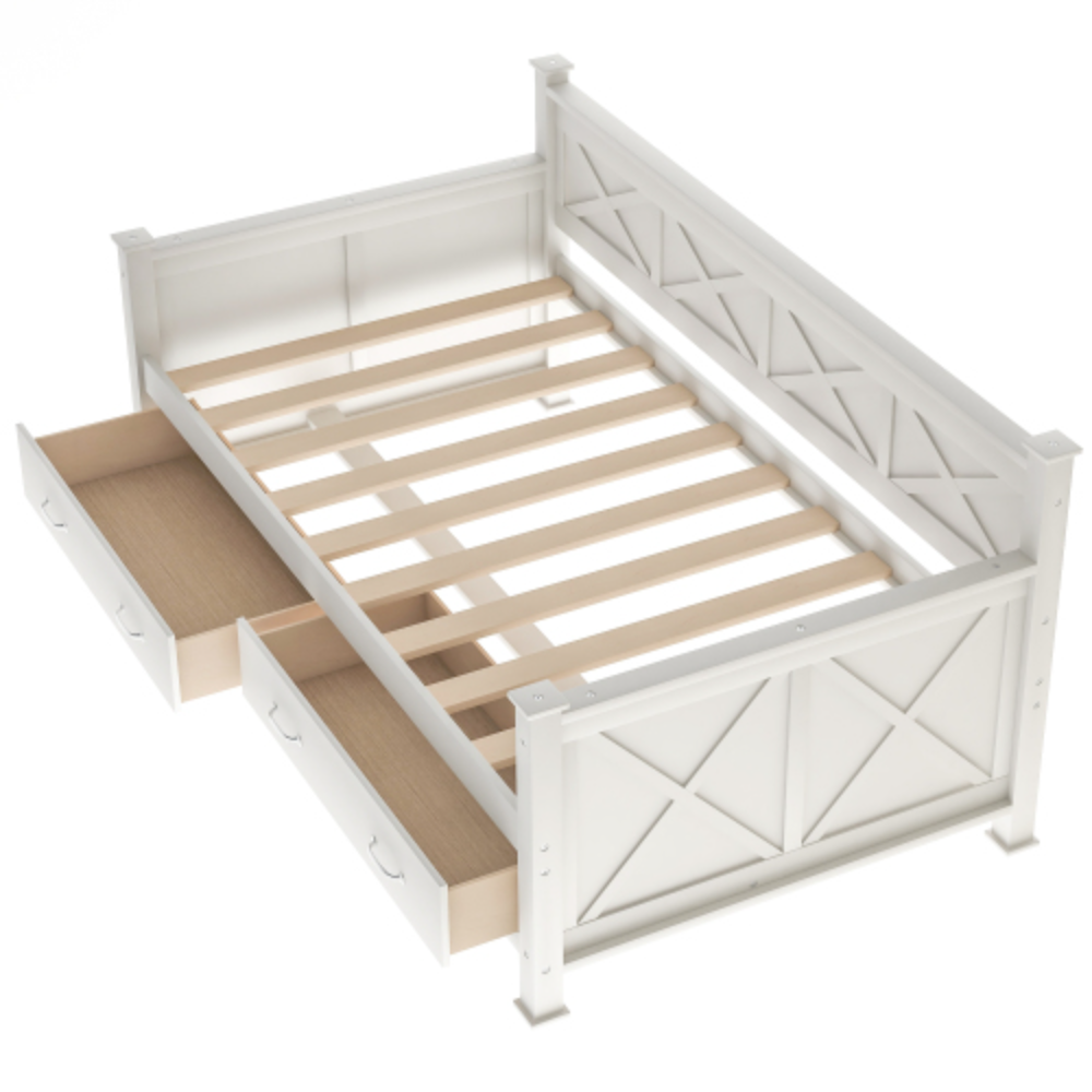 Twin Size Wooden Modern and Rustic Casual Style Daybed, Cream White(New)