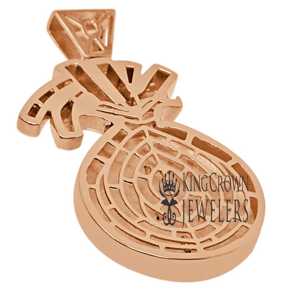 Real Genuine Diamonds Money Bag Pendant Dollar Sign Charm 10K Rose Gold Finish 2.25''
