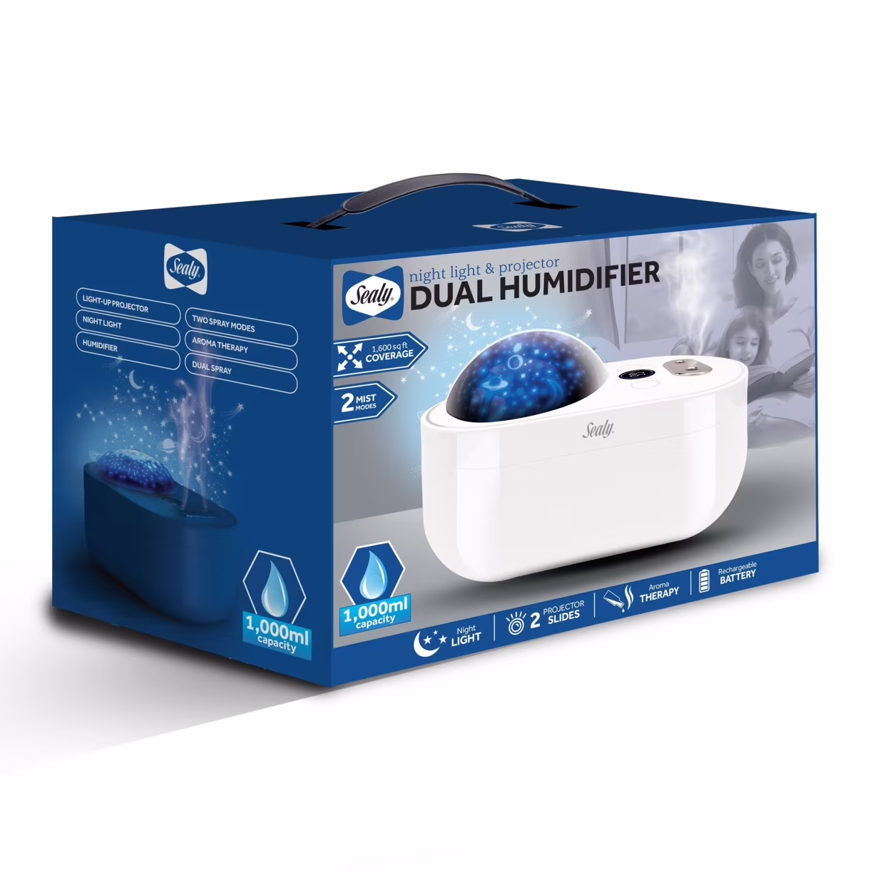 Sealy Dual Spray Humidifier w Night Light & Projector (HU-103)