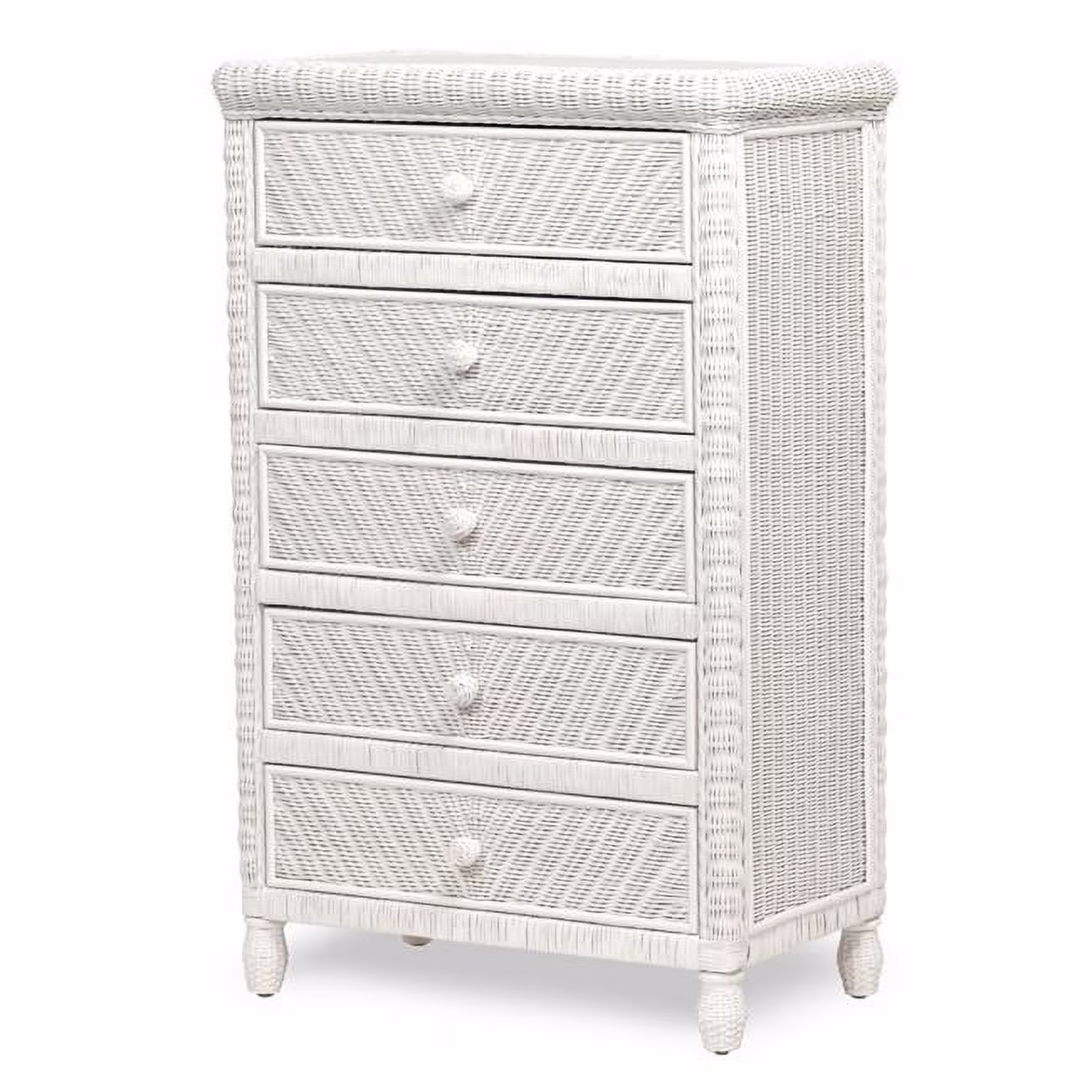 Sea Wind Florida Santa Cruz Glass Top Wood Chest with 5 Drawers in White