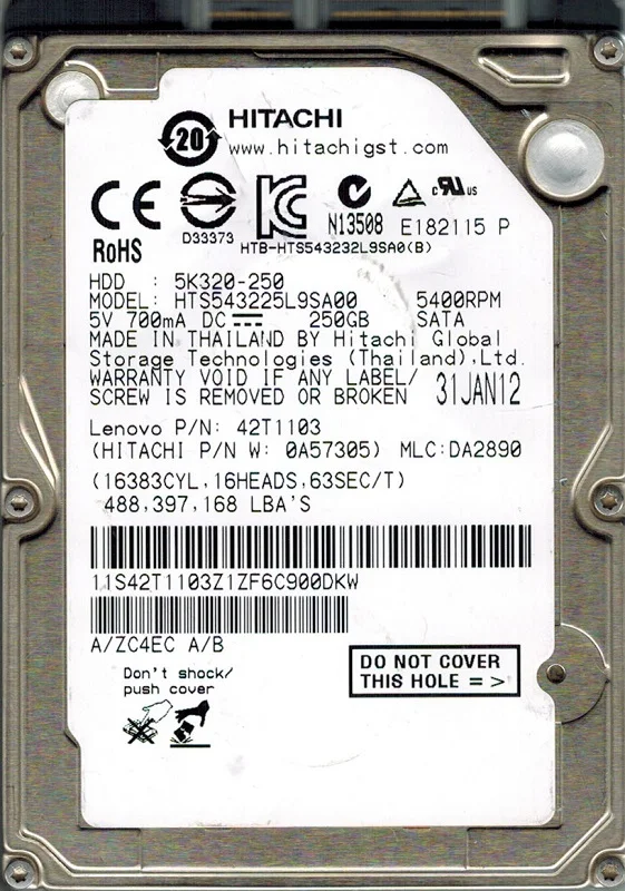 Hitachi HTS543225L9SA00 P/N: 0A57305  MLC: DA2890 250GB