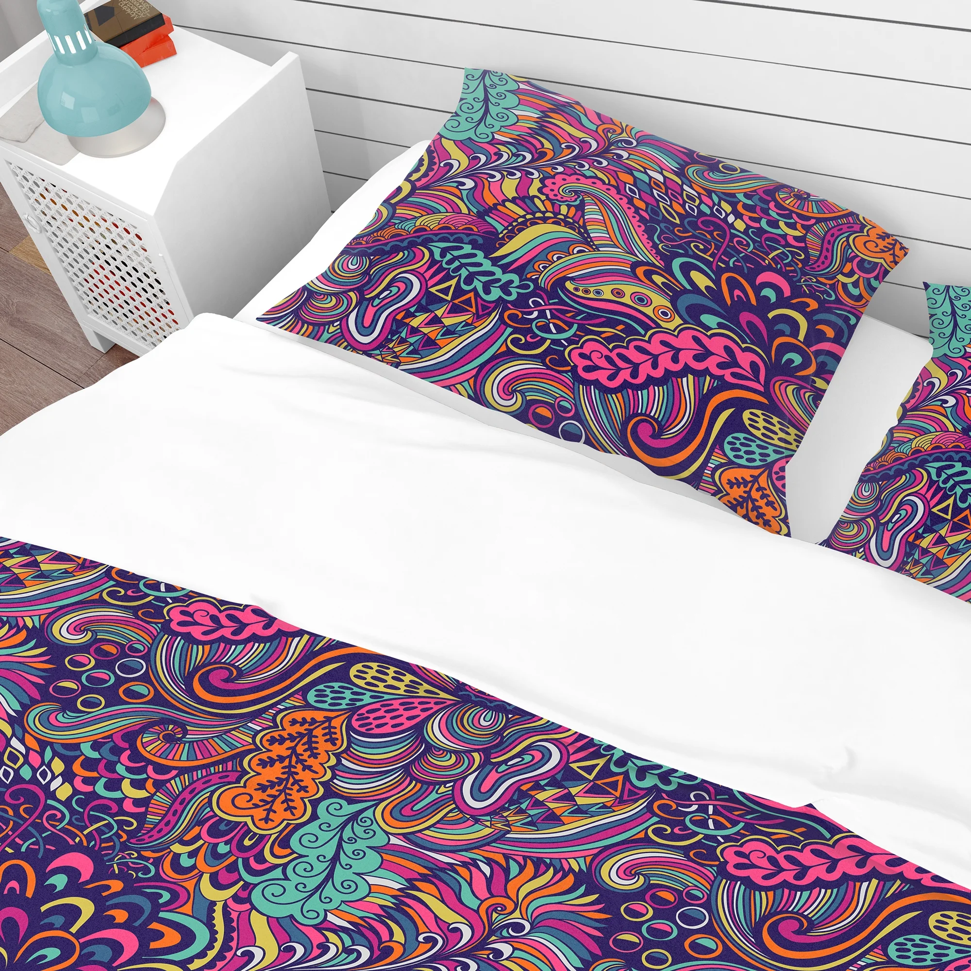 Designart 'Texture with Abstract Flowers' Bohemian & Eclectic Duvet Cover Set