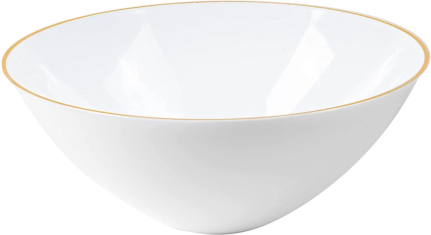 White 16 OZ Plastic Organic Party Dessert bowls ice cream bowl With Gold Rim Premium heavyweight Elegant Disposable Tableware Dishes : 100CT