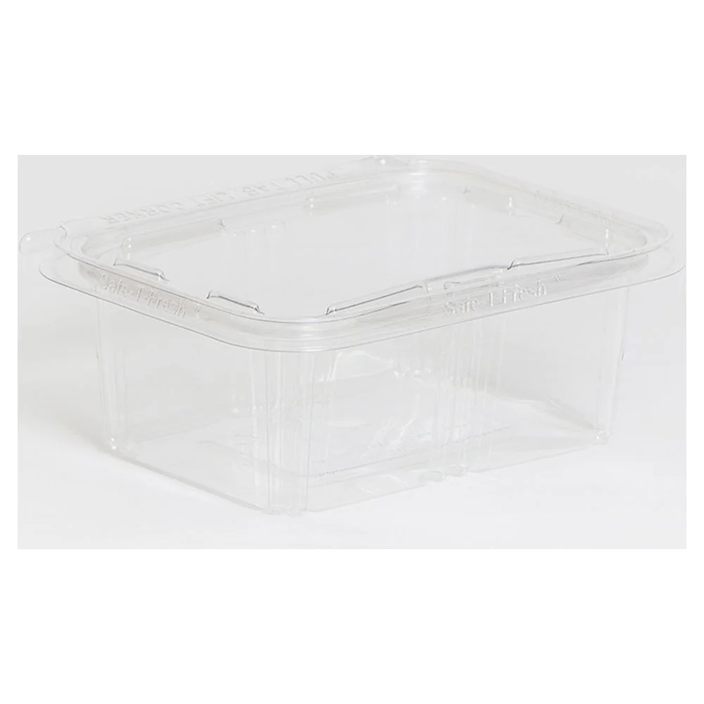 Inline Plastics Safe-T-Fresh 32 oz. Clear Polyethylene Tamper Resistant Hinged Square Food Container | 200/Case