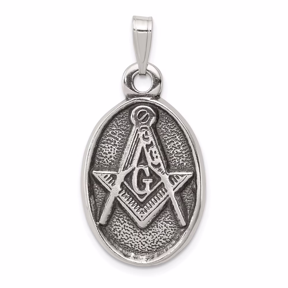 Auriga Sterling Silver Antiqued Masonic Pendant for Women Length - 28mm, Width - 16mm