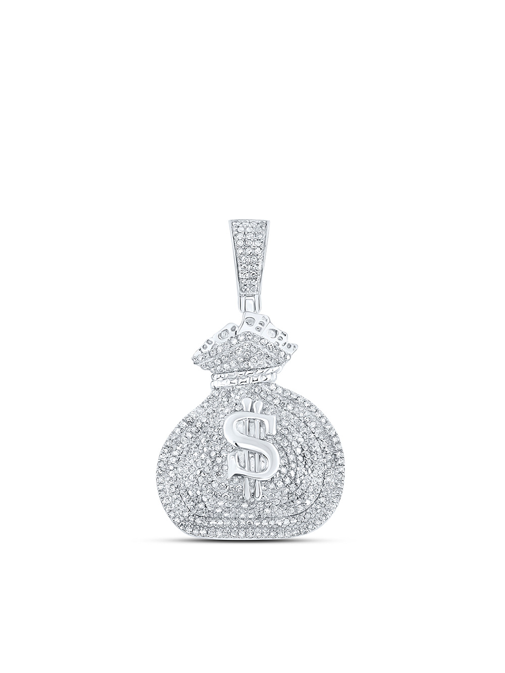 Sterling Silver Mens Round Diamond Money Bag Charm Pendant 1 Cttw