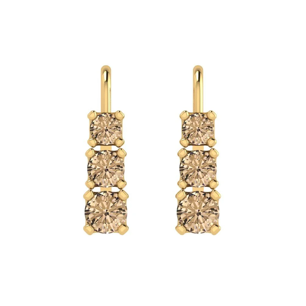 1.06 ct Brilliant Round Cut Drop Dangle Synthetic Yellow Moissanite 14k Yellow Gold Earrings Lever Back