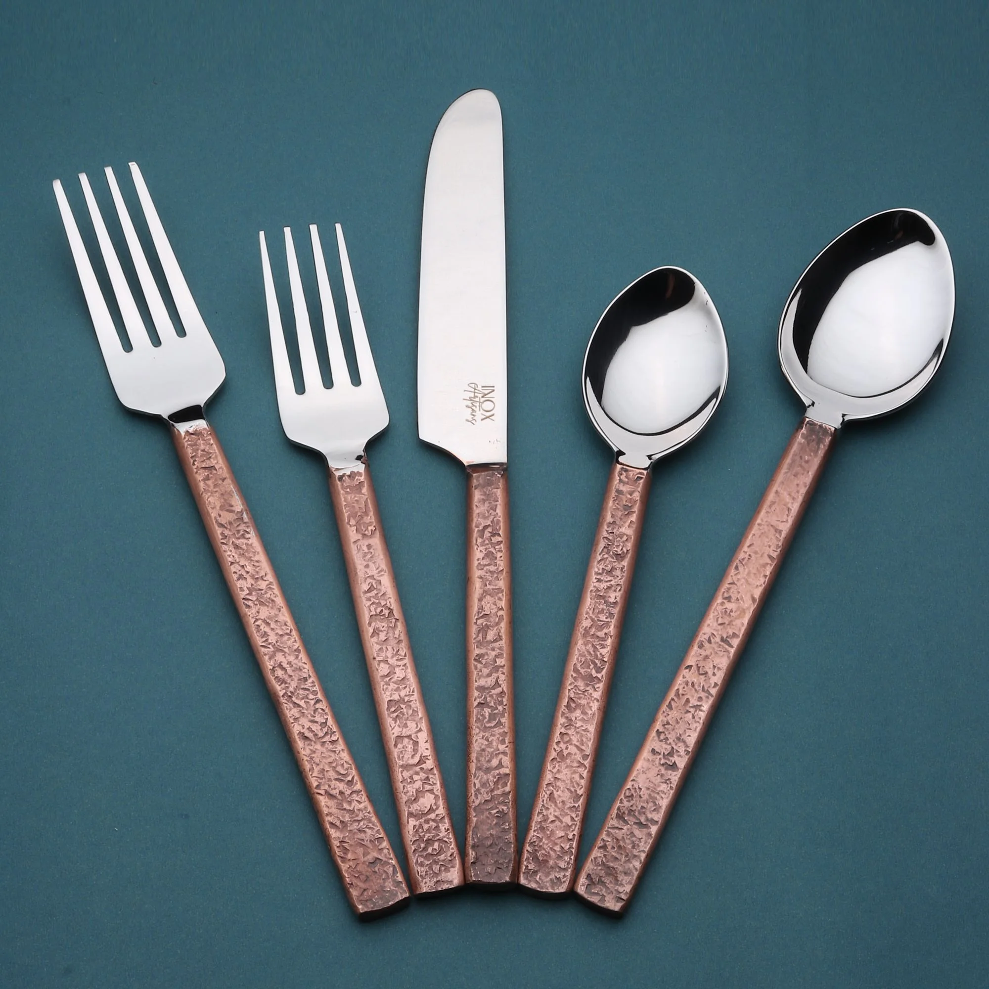 Urban Chiseled Antique Copper Flatware 5 Pcs. Set