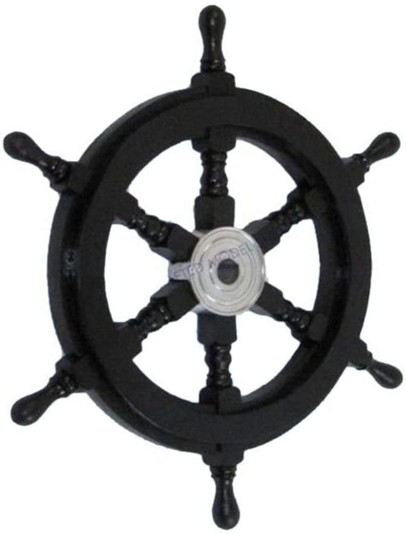 Handcrafted Model Ships Deluxe Class Dark Blue Wood and Chrome Nautical Decorative Ship Steering Wheel, 12
