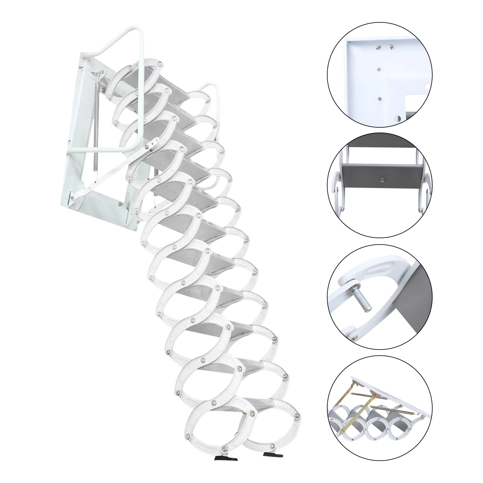 Miumaeov 9.18 ft/ 2.8m 12 Steps Pull Down Attic Stairs Alloy Attic Access Ladder Loft Wall Ladder Stairs Wall-Mounted Folding Ladder Retractable Attic Ladder with Armrests