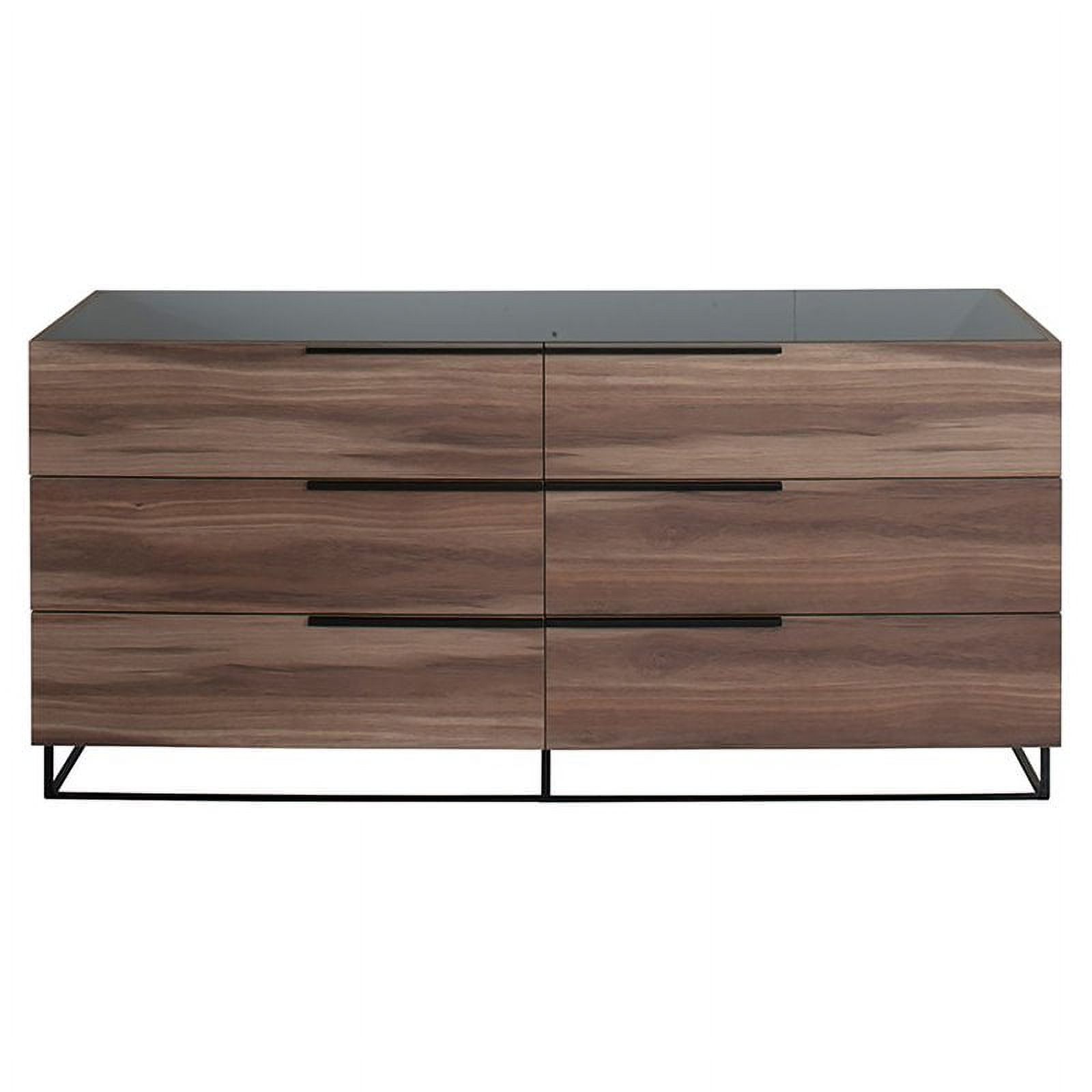 Modrest Matteo 6-Drawer Modern Wood Veneer & Metal Dresser in Matte Walnut