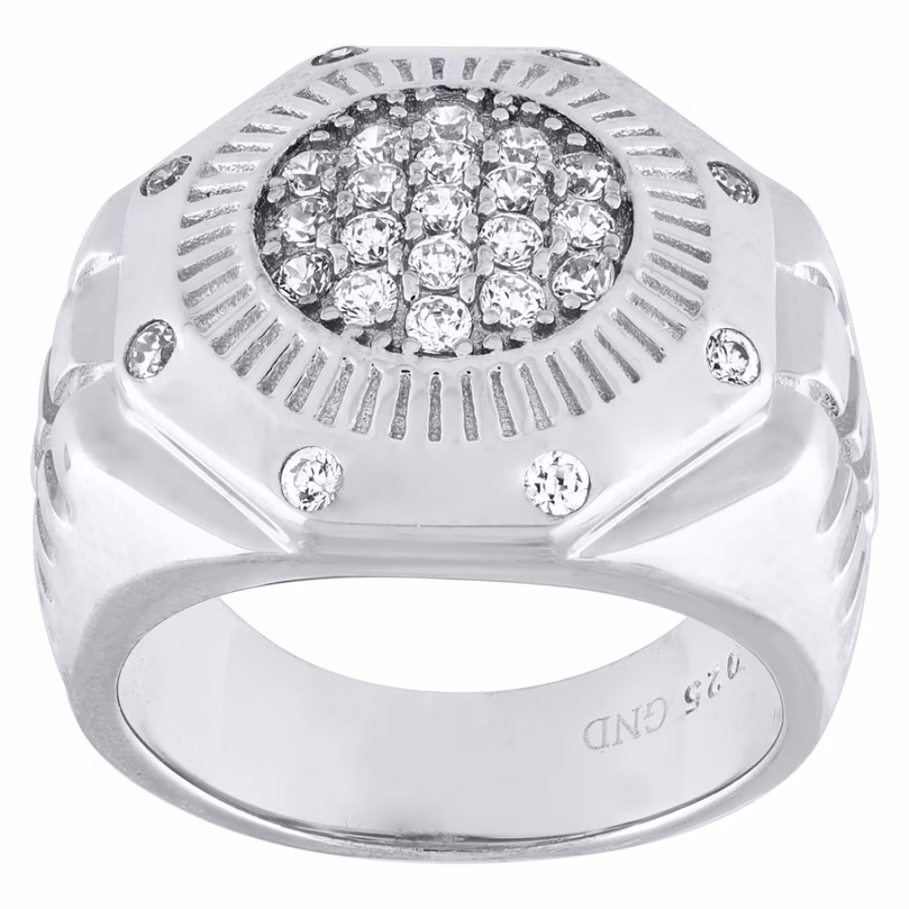 Auriga 925 Sterling Silver Cubic-Zirconia Octagon Head Fashion Ring Size 8 for Men