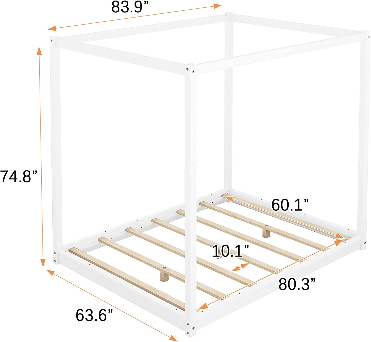 Canopy Bed Frame Queen Size, Canopy Platform Bed Frame, Wooden Queen Bed with Support Legs, Easy Assembly, No Box Spring Needed