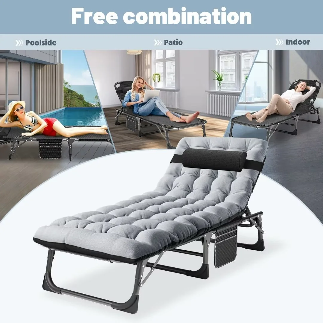 Docred 4-Fold Sleeping Cots , Adjustable 4-Position Folding Bed with 2-Sided Mattress & Pillow, Rollaway Guest Bed