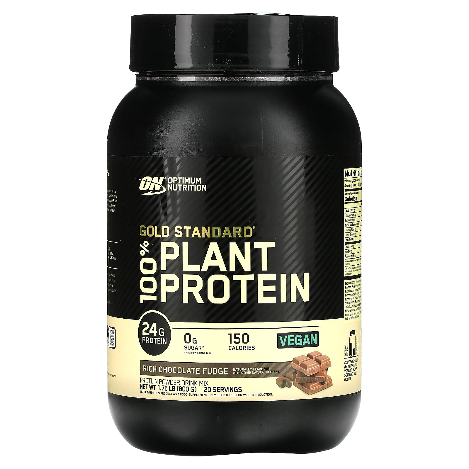 Optimum Nutrition Gold Standard 100% Plant Protein, Rich Chocolate Fudge, 1.76 lb (800 g)
