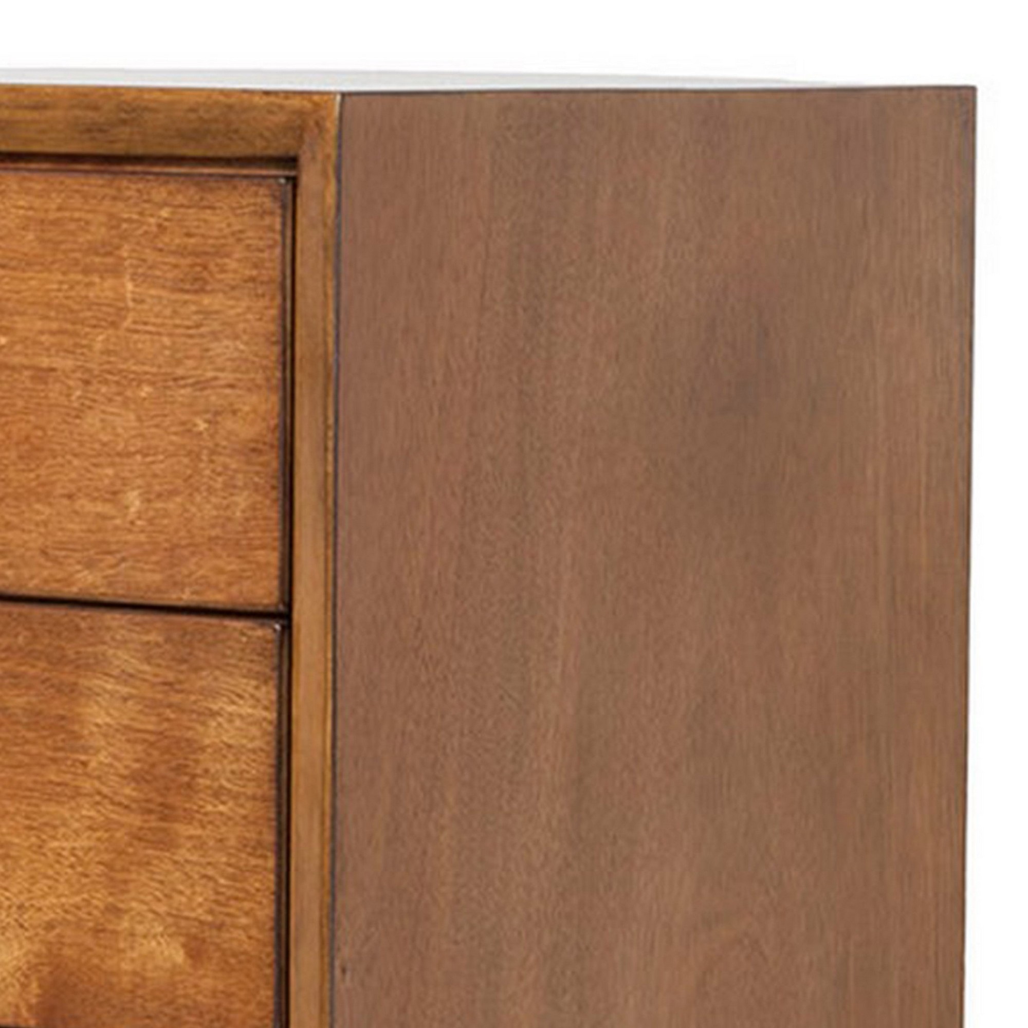 Benjara Ian 43 Inch 4 Drawer Tall Dresser Chest, Pull Out Tray, Acorn Brown Wood