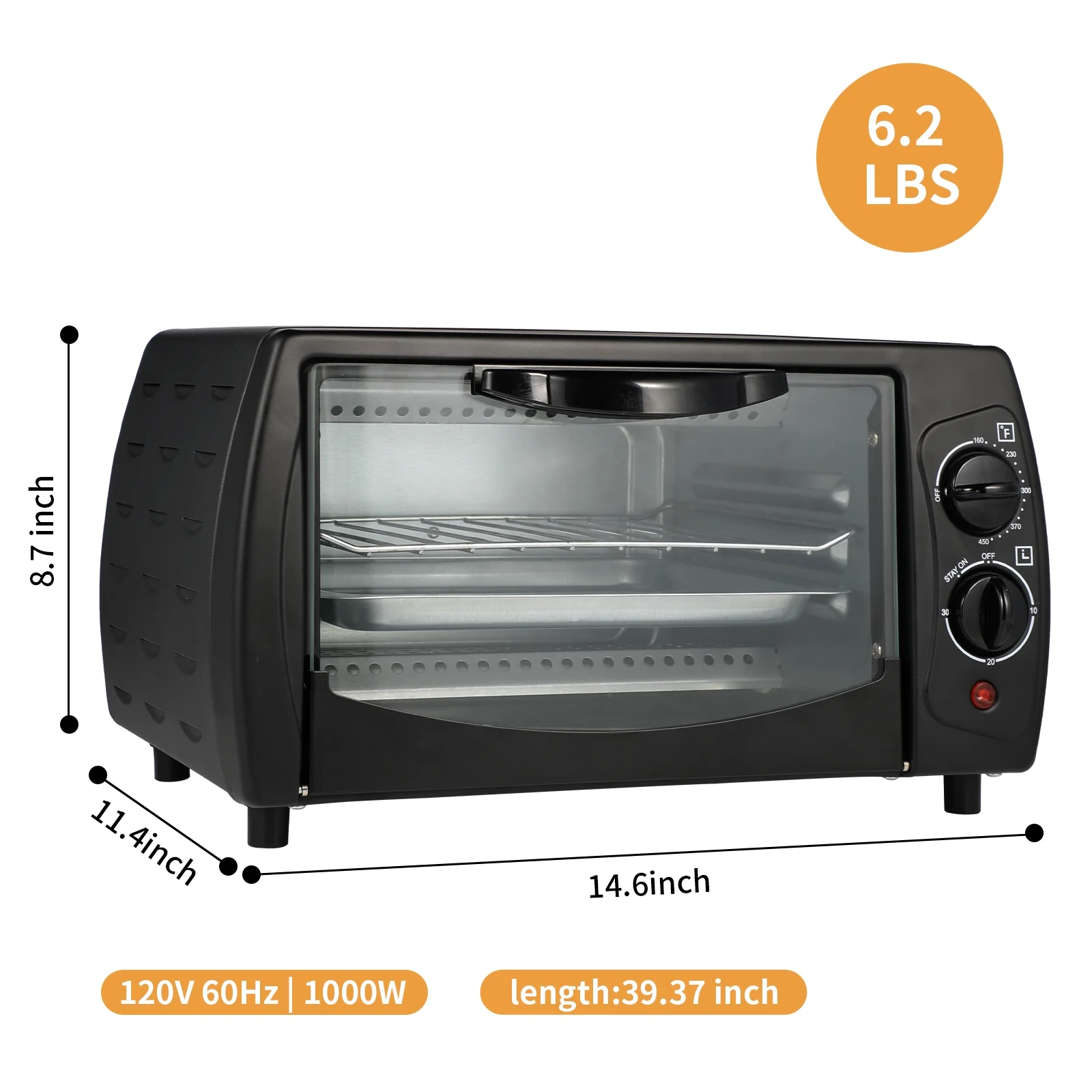 Swonuk 1000 Watt 4 Slice Toaster Oven in Black with Timer