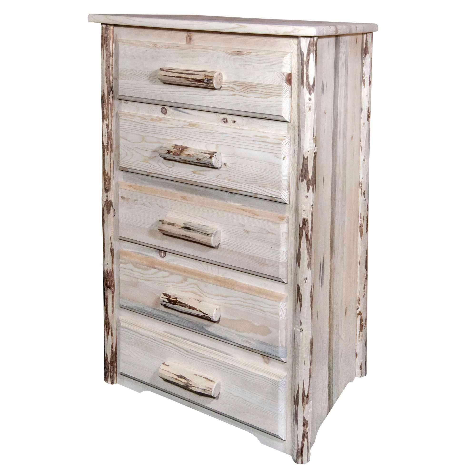 Montana Collection 5 Drawer Chest of Drawers, Clear Lacquer Finish