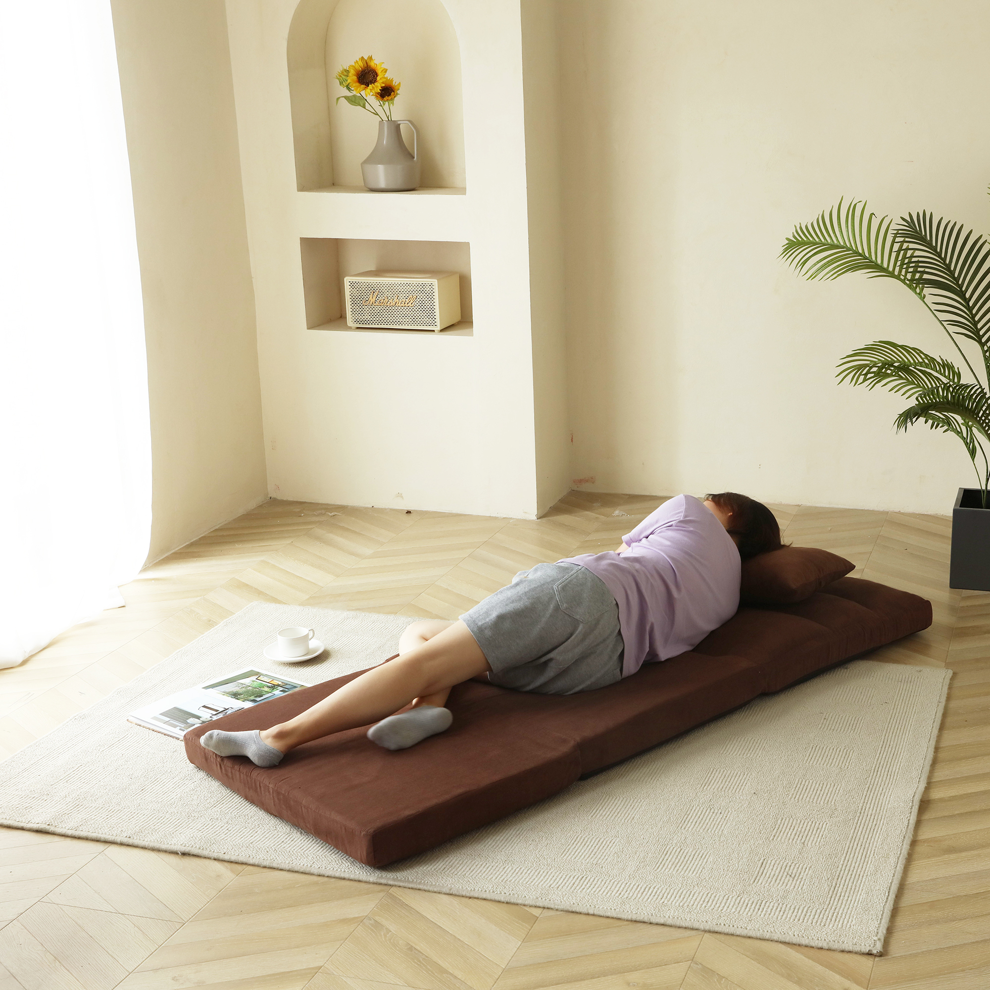 Modern Adjustable Triple Fold Down Sofa Bed, 5 Reclining Positions, Convertible Upholstered Guest Sleeper