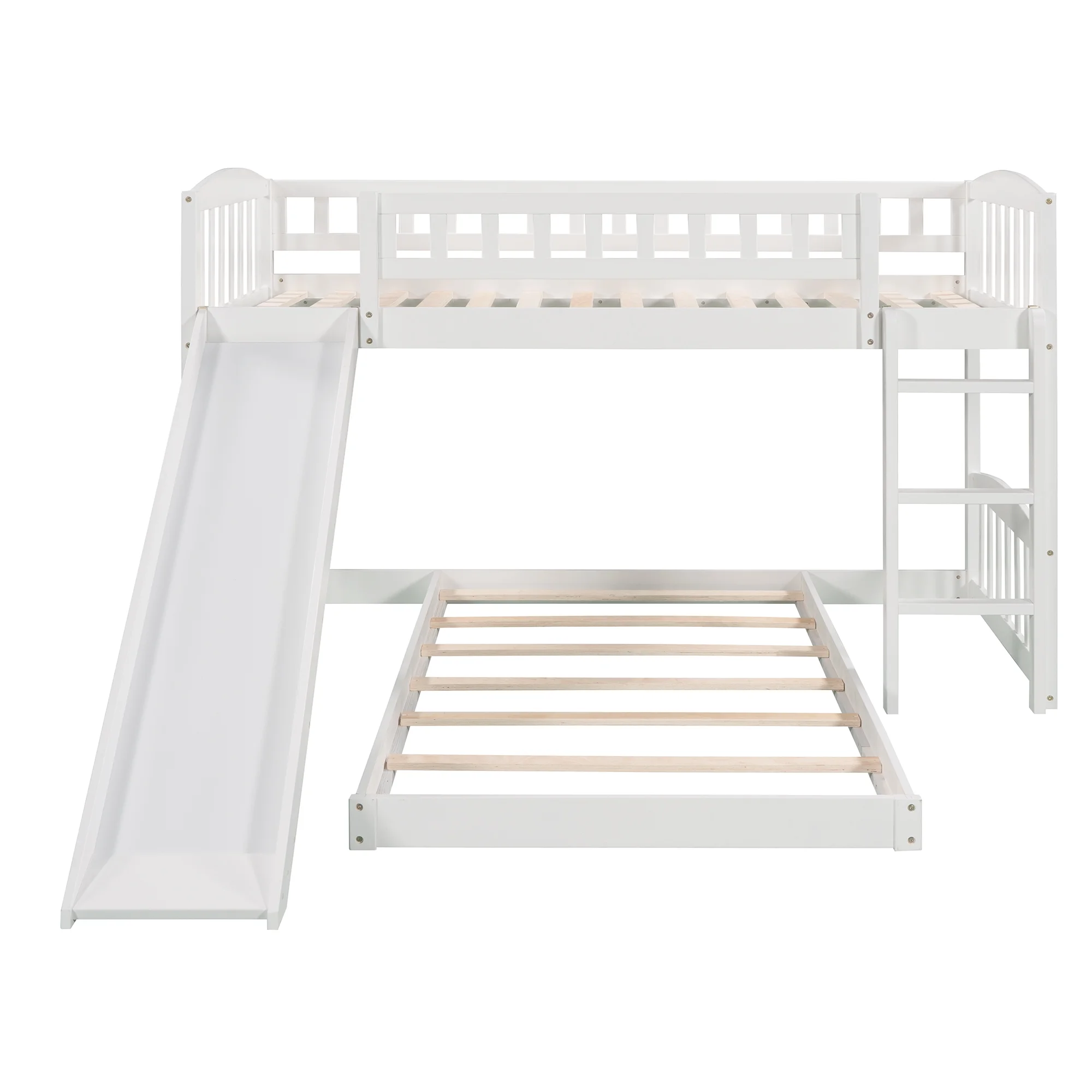 White Twin Over Twin Bunk Bed with Slide and Ladder