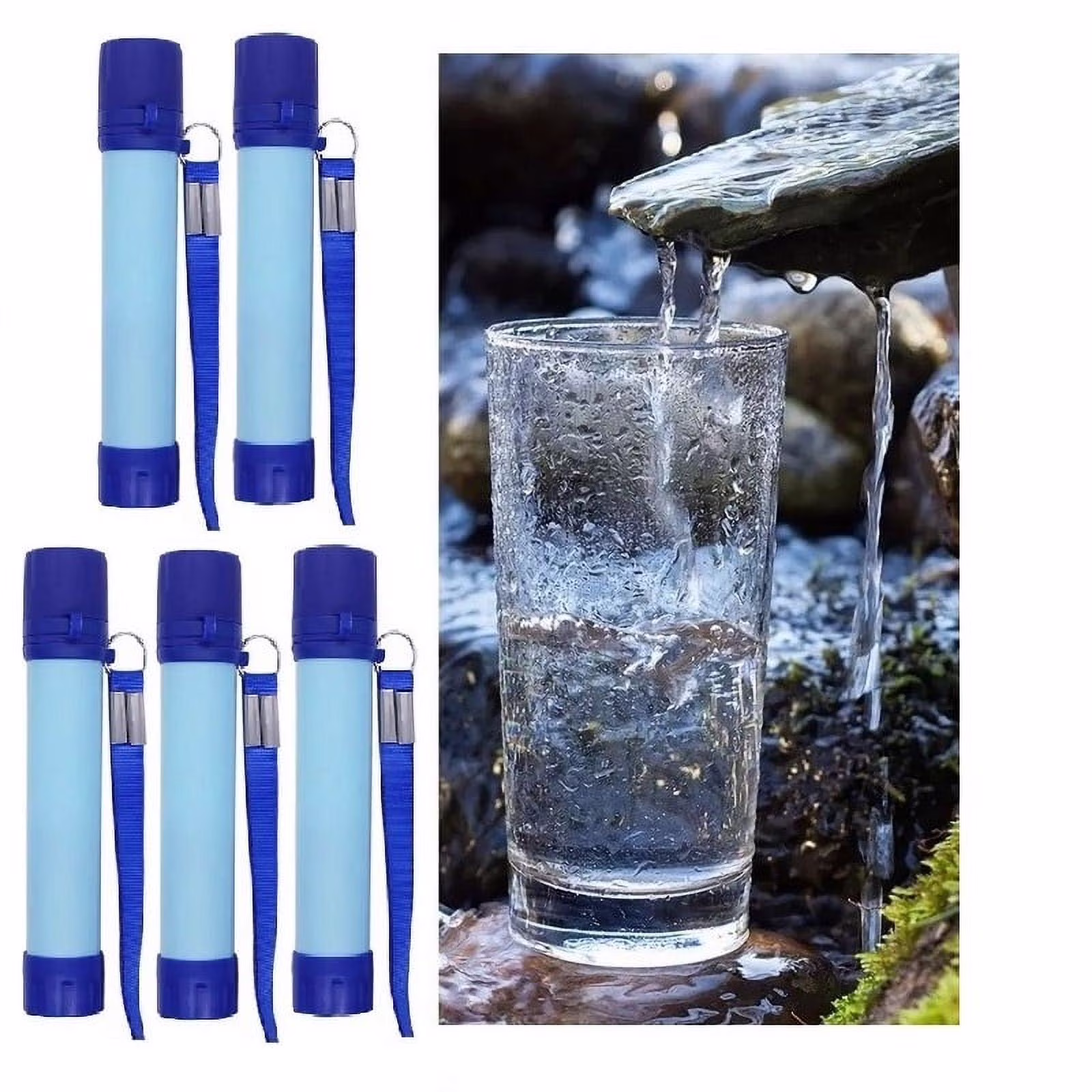 5 Packs Galaxy Personal Portable Water Filter Straw Filtration Purifier for Hiking, Camping, Hunting, Fishing, Travel, Outdoor Emergency Survival Detachable Drinking